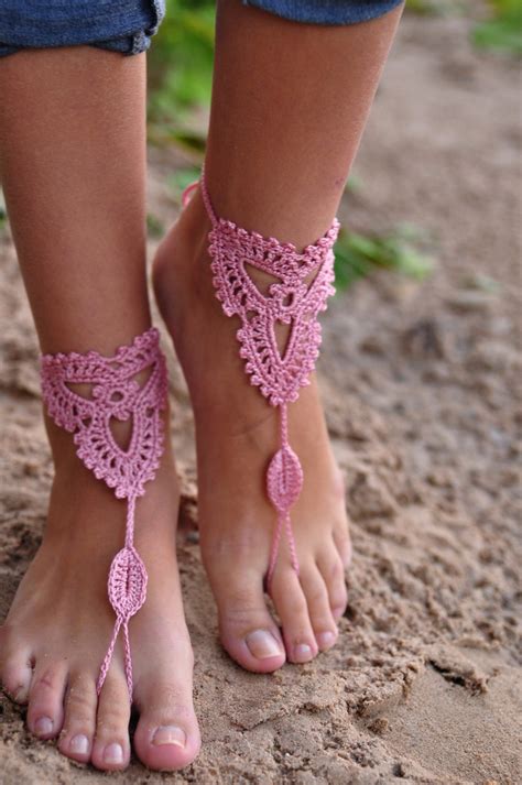 Crochet Powder Pink Barefoot Sandals Nude Shoes Beach Etsy