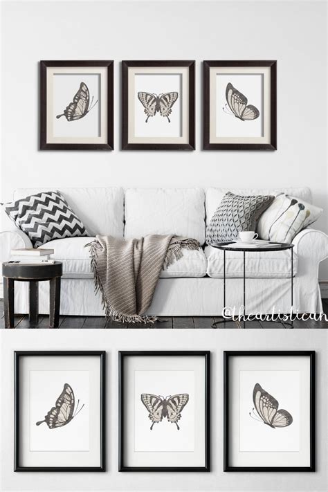 This Printable Black And White Butterflies Wall Art Set Of 3 Prints Is