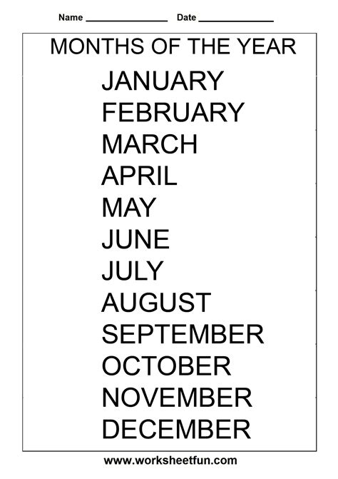 Months Of The Year Spelling