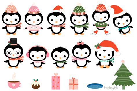 Christmas Penguins Clipart Set Cute Penguin Clip Art Collection