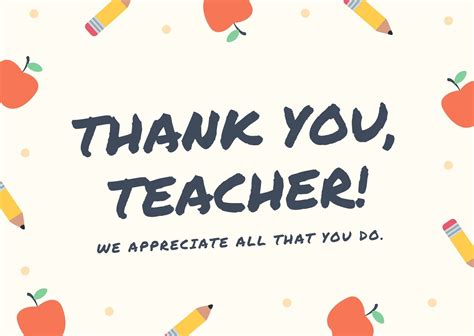 Free Custom Printable Teacher Thank You Card Templates Canva