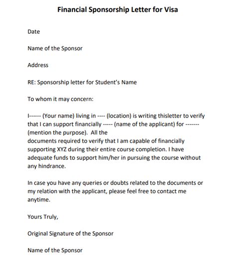 Sample Letter Of Request For Visa Sponsorship Format