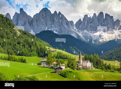 Idyllic Mountain Scenery In The Dolomites With Famous Santa Maddalena
