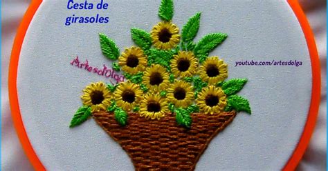 Artesdolga Cesta De Girasoles Bordada A Mano Sunflower Basket