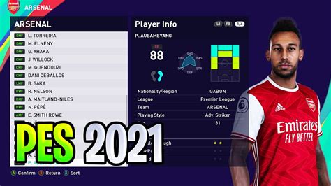 Arsenal Players Faces And Ratings Pes 2021 Youtube