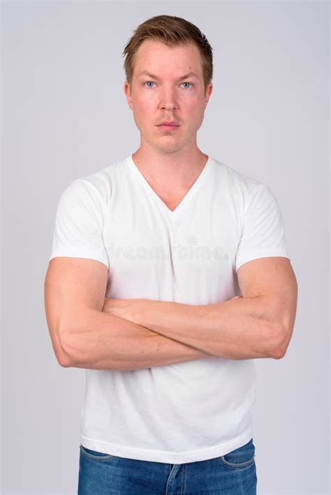 Portrait Of Young Handsome Man With Arms Crossed Stock Photo Image Of