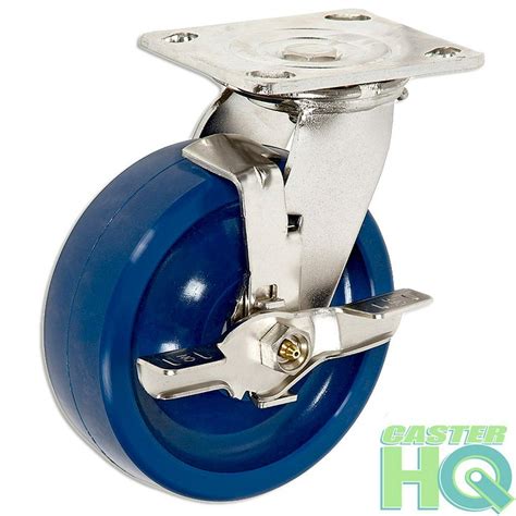 Casterhq 6 Stainless Steel Swivel Caster With Brake Blue Solid Poly