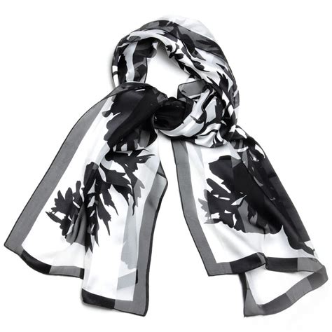 Square silk scarves white floral pattern black shawl. Italian Silk Scarf in Black and White Poppy Print ...