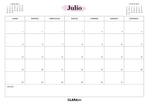 Calendario Julio 2021 Para Imprimir Gratis En Pdf Y 