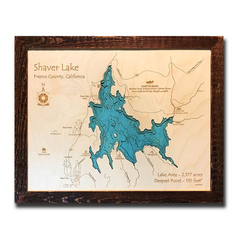 Shaver Lake Ca 3 D Nautical Wood Map 16″ X 20″ On Tahoe Time