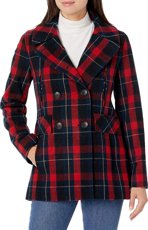Pendleton Womens Plaid Pea Coat Red 20 Uk Clothing