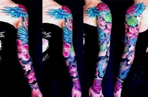 Blue And Purple Flower Sleeve Tattoo Half Sleeve Tattoo