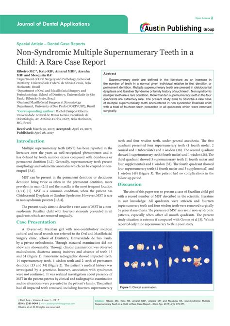 Pdf Non Syndromic Multiple Supernumerary Teeth In A Child A Rare