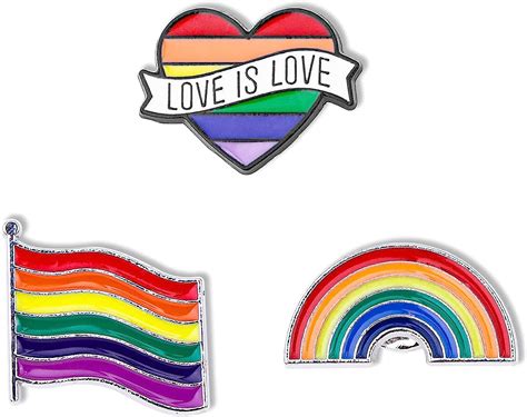 3 Pcs Gay And Lesbian Pride Brooch Pins Lgbt Rainbow Flag Enamel Pins For