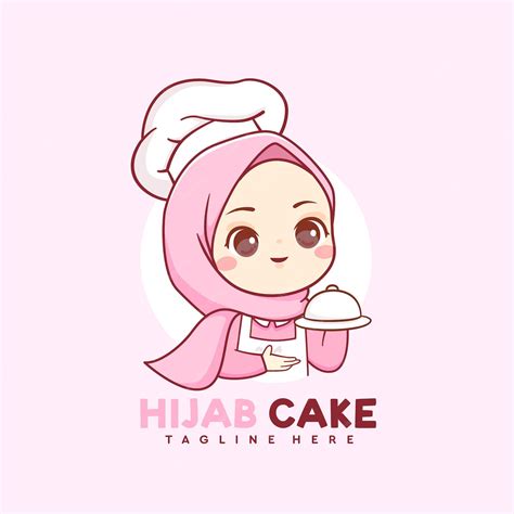 Premium Vector Cute Muslim Hijab Girl Chef Bakery Logo