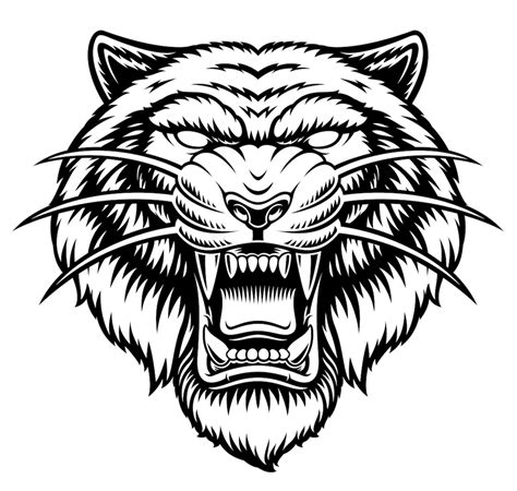 A Black And White Vector Illustration Of A Tiger Head Isolated On