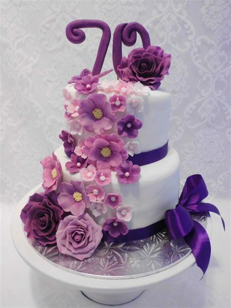 Floral Cascade In Purple Pink And Mauve 70th Birthday Cake For A Lady