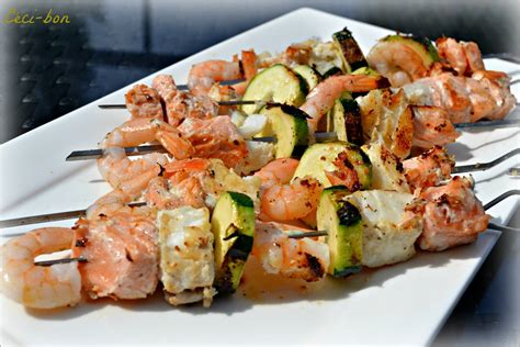 Brochettes De Poissons Et Courgettes Marin Es La Plancha C Ci Bon