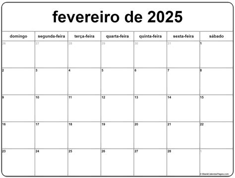 Fevereiro De 2025 Calendario Grátis Em Português Calendario Fevereiro