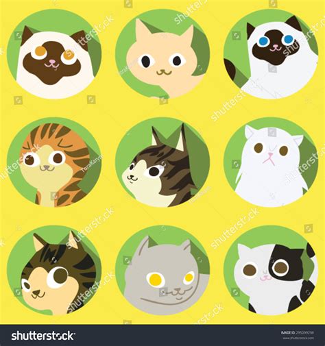 Cute Flat Cartoon Cats Icon Set Vector De Stock Libre De Regalías