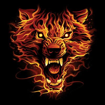 Please credit me in your signature. Wolf Fire Animal Spirit Angry Growling Flames Funny T ...
