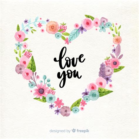 Free Vector Watercolor Flowers In Heart Shape For Valentine