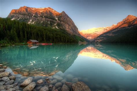 Papeis De Parede Lago Parque Canadá Água Pedras Louise Banff Hdr