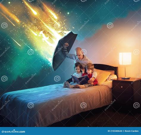 Father Reads To Children While Holding Shield Stock Photo Image Of