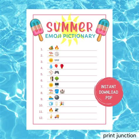 Summer Emoji Pictionary Game Summertime Activities Printable Etsy