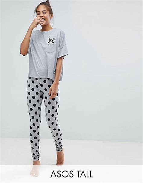 Asos Design Tall Frenchie Pocket Tee And Legging Pyjama Set Asos