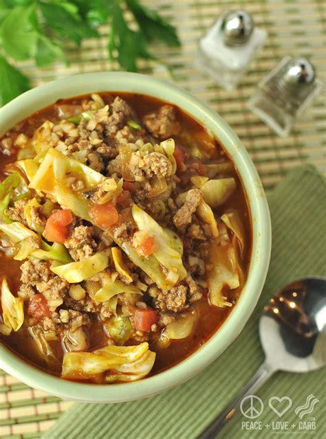 Keto friendly cabbage soup with hamburger is a delicious recipe, especially on a cold winter day when you need some soup to warm you up! Paleo Keto Cabbage Roll Soup | Peace Love and Low Carb