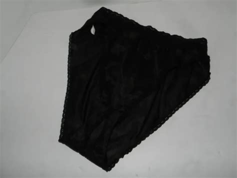 Vintage Crotchless Panties 1x Made In Usa Nylon Black Lace Trimmed