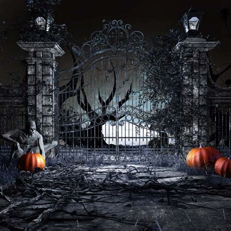 New Halloween Pumpkin Cemetery Theme Photography Backdrop Sale