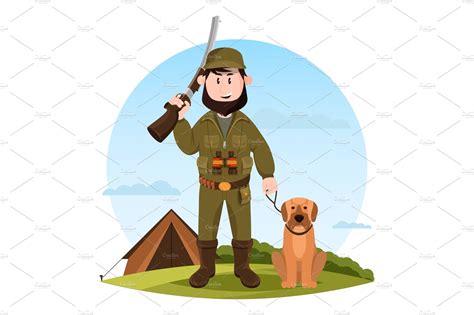 Cartoon Hunter With Rifle And Hunting Dog Custom Designed