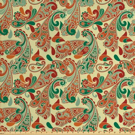 Ethnic Fabric By The Yard Paisley Leaves With Folk Culture Effects