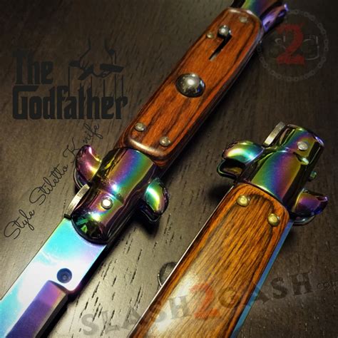 Godfather Stiletto Knife Italian Style Switchblade Rainbow Rosewood