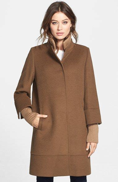 Club monaco leather trim wool coat. Cinzia Rocca Knit Trim Stand Collar Wool Coat (Regular ...