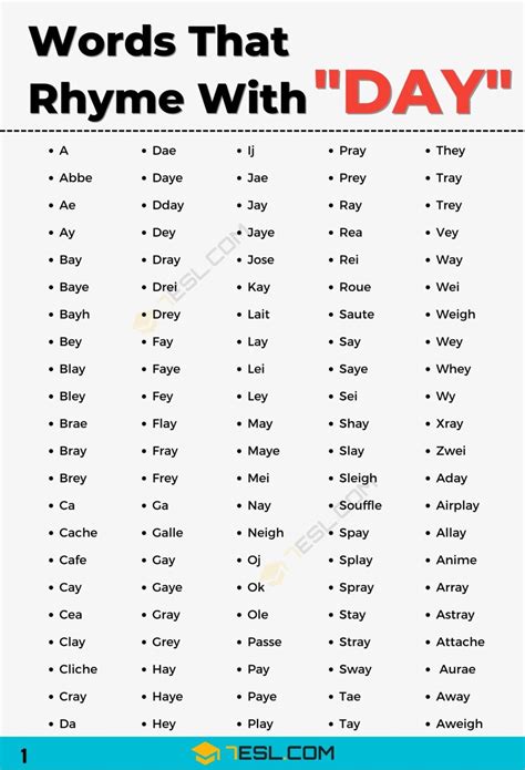 220 Awesome Words That Rhyme With Day 7esl