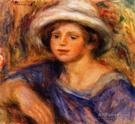 Pierre Auguste Renoir Bust Of A Girl With A White Hat Oil Painting