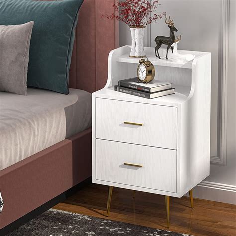 Tribesigns White Nightstand Modern Bedside Table With 2 Drawers And