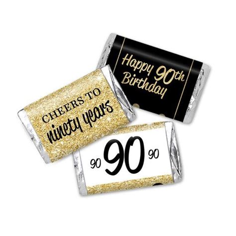 90th Birthday Gold Glitter And Black Personalized Miniatures Candy Bar