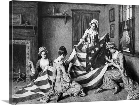Painting Of Betsy Ross With American Flag Wall Art Canvas Prints