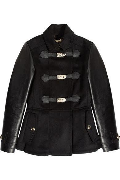Burberry Leather Trimmed Wool And Cashmere Blend Jacket Net A