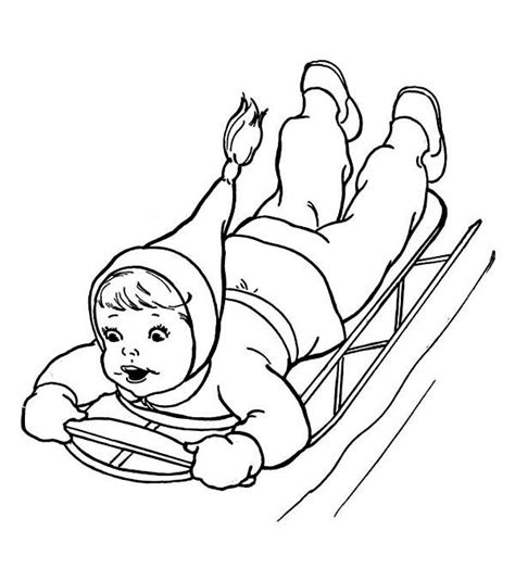 37+ water slide coloring pages for printing and coloring. Brave Kid Sliding Down on Winter Sled Coloring Page (With ...