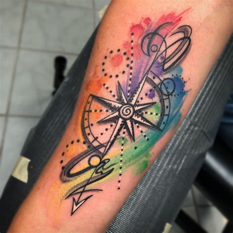 Watercolor Grunge Compass Tattoo By Veronica Dey Custom Tattoo Pretty