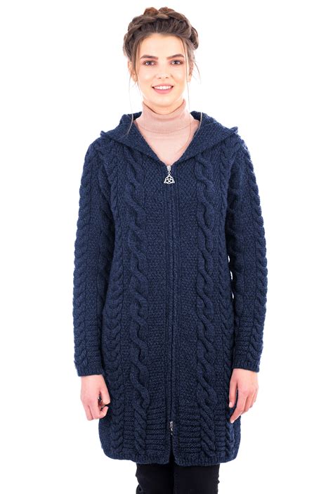 Saol Saol Irish Cardigan Sweater For Womens 100 Merino Wool Aran