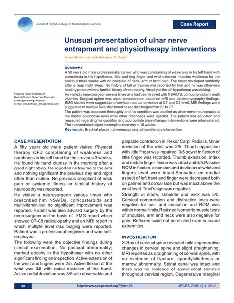 Pdf Case Report Unusual Presentation Of Ulnar Nerve Entrapment And