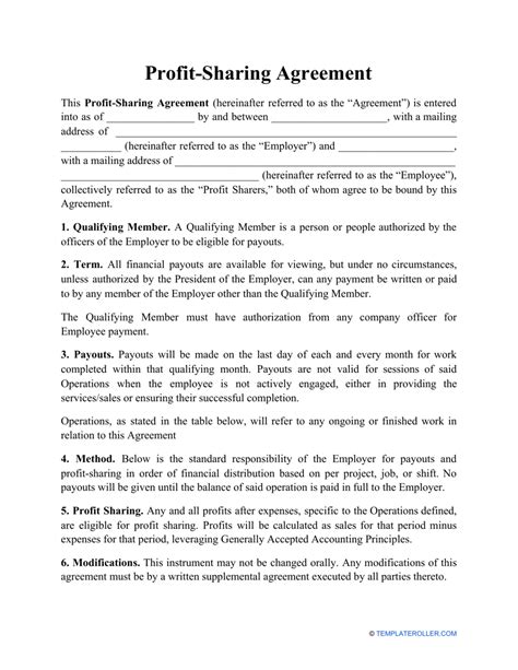 Profit Sharing Agreement Template Fill Out Sign Online And Download