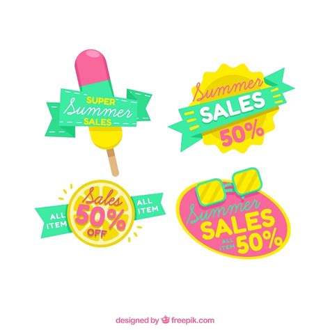 Free Vector Pack Of Four Summer Sale Stickers