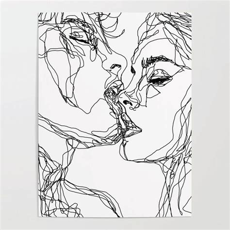 Couple Kissing Kiss Woman Man Profile Illustration Hand Drawing Art Print Poster Sketch